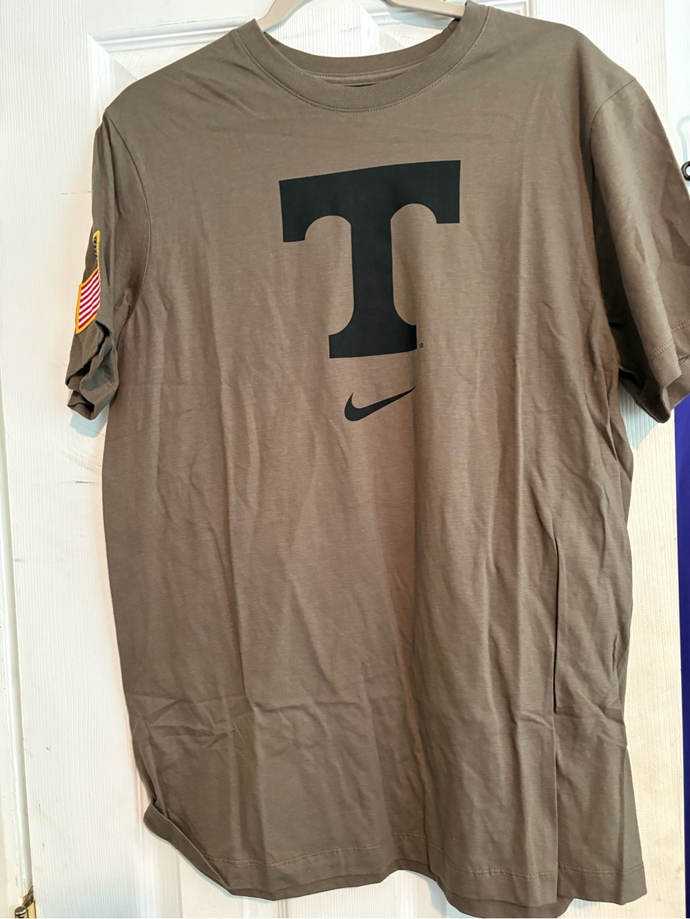 Nike Olive Green Short Sleeve T-Shirt with Black 'T' Logo